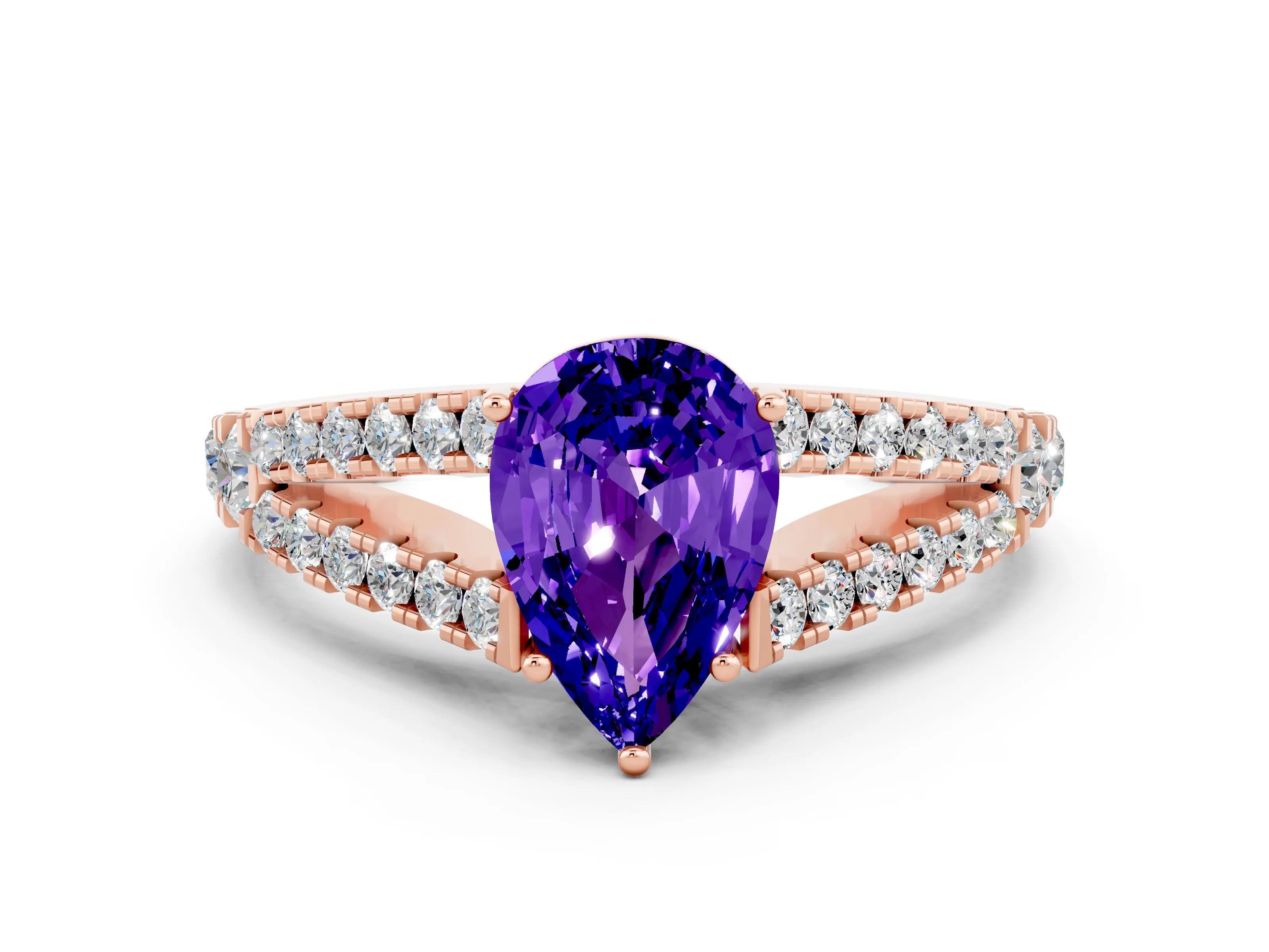 Rose gold Pear Cut Cut Split Shank Pave Diamond Engagement Ring with Four-Prong Setting