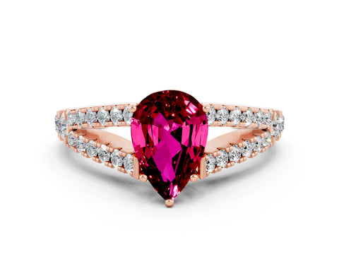 Rose gold Pear Cut Cut Split Shank Pave Diamond Engagement Ring with Four-Prong Setting