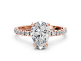 Rose gold Pear Cut Diamond Brilliant Solitaire Ring with Pavé Band and Four-Prong Setting_145