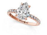 Rose gold Pear Cut Diamond Brilliant Solitaire Ring with Pavé Band and Four-Prong Setting_16