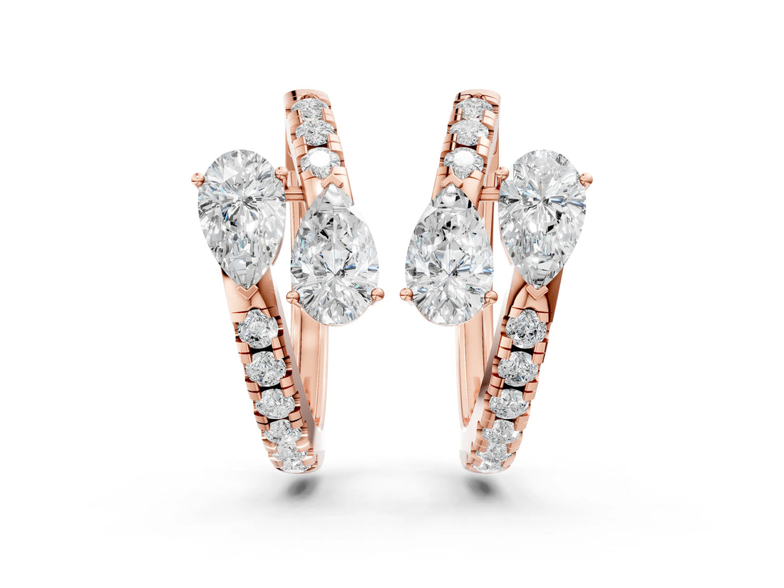 Rose gold Pear Cut Diamond Bypass Huggie Hoop Earrings_4