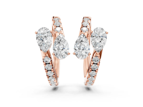 Rose gold Pear Cut Diamond Bypass Huggie Hoop Earrings