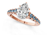 Rose gold Pear Cut Diamond Cathedral Solitaire Ring with Round with Aquamarine side stone Pavé Band_13