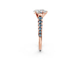 Rose gold Pear Cut Diamond Cathedral Solitaire Ring with Round with Aquamarine side stone Pavé Band_14