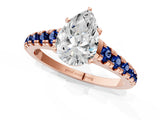 Rose gold Pear Cut Diamond Cathedral Solitaire Ring with Round with Blue Sapphire side stone Pavé Band_13
