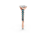 Rose gold Pear Cut Diamond Cathedral Solitaire Ring with Round with Blue Topaz side stone Pavé Band_2