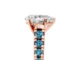 Rose gold Pear Cut Diamond Cathedral Solitaire Ring with Round with Blue Topaz side stone Pavé Band_5