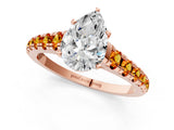 Rose gold Pear Cut Diamond Cathedral Solitaire Ring with Round with Citrine side stone Pavé Band_25