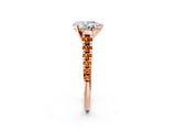 Rose gold Pear Cut Diamond Cathedral Solitaire Ring with Round with Citrine side stone Pavé Band_26