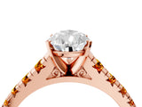Rose gold Pear Cut Diamond Cathedral Solitaire Ring with Round with Citrine side stone Pavé Band_28