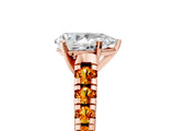 Rose gold Pear Cut Diamond Cathedral Solitaire Ring with Round with Citrine side stone Pavé Band_29