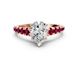 Rose gold Pear Cut Diamond Cathedral Solitaire Ring with Round with Garnet side stone Pavé Band_12