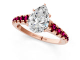 Rose gold Pear Cut Diamond Cathedral Solitaire Ring with Round with Garnet side stone Pavé Band_13