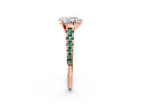 Rose gold Pear Cut Diamond Cathedral Solitaire Ring with Round with Green Sapphire side stone Pavé Band_14