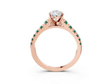 Rose gold Pear Cut Diamond Cathedral Solitaire Ring with Round with Green Sapphire side stone Pavé Band_15
