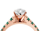 Rose gold Pear Cut Diamond Cathedral Solitaire Ring with Round with Green Sapphire side stone Pavé Band_16
