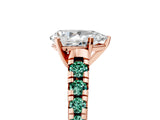 Rose gold Pear Cut Diamond Cathedral Solitaire Ring with Round with Green Sapphire side stone Pavé Band_17