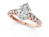 Rose gold Pear Cut Diamond Cathedral Solitaire Ring with Round with Moissanite side stone Pavé Band_25