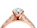 Rose gold Pear Cut Diamond Cathedral Solitaire Ring with Round with Moissanite side stone Pavé Band_28