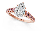 Rose gold Pear Cut Diamond Cathedral Solitaire Ring with Round with Morganite side stone Pavé Band_13