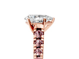 Rose gold Pear Cut Diamond Cathedral Solitaire Ring with Round with Morganite side stone Pavé Band_17