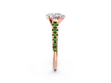 Rose gold Pear Cut Diamond Cathedral Solitaire Ring with Round with Peridot side stone Pavé Band_2