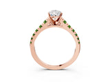 Rose gold Pear Cut Diamond Cathedral Solitaire Ring with Round with Peridot side stone Pavé Band_3