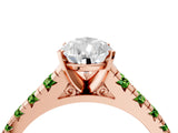 Rose gold Pear Cut Diamond Cathedral Solitaire Ring with Round with Peridot side stone Pavé Band_4