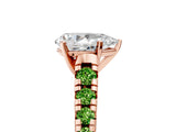 Rose gold Pear Cut Diamond Cathedral Solitaire Ring with Round with Peridot side stone Pavé Band_5
