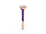 Rose gold Pear Cut Diamond Cathedral Solitaire Ring with Round with Tanzanite side stone Pavé Band_2