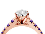 Rose gold Pear Cut Diamond Cathedral Solitaire Ring with Round with Tanzanite side stone Pavé Band_4