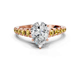 Rose gold Pear Cut Diamond Cathedral Solitaire Ring with Round with Yellow Sapphire side stone Pavé Band_36