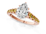 Rose gold Pear Cut Diamond Cathedral Solitaire Ring with Round with Yellow Sapphire side stone Pavé Band_37