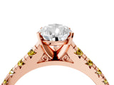Rose gold Pear Cut Diamond Cathedral Solitaire Ring with Round with Yellow Sapphire side stone Pavé Band_40