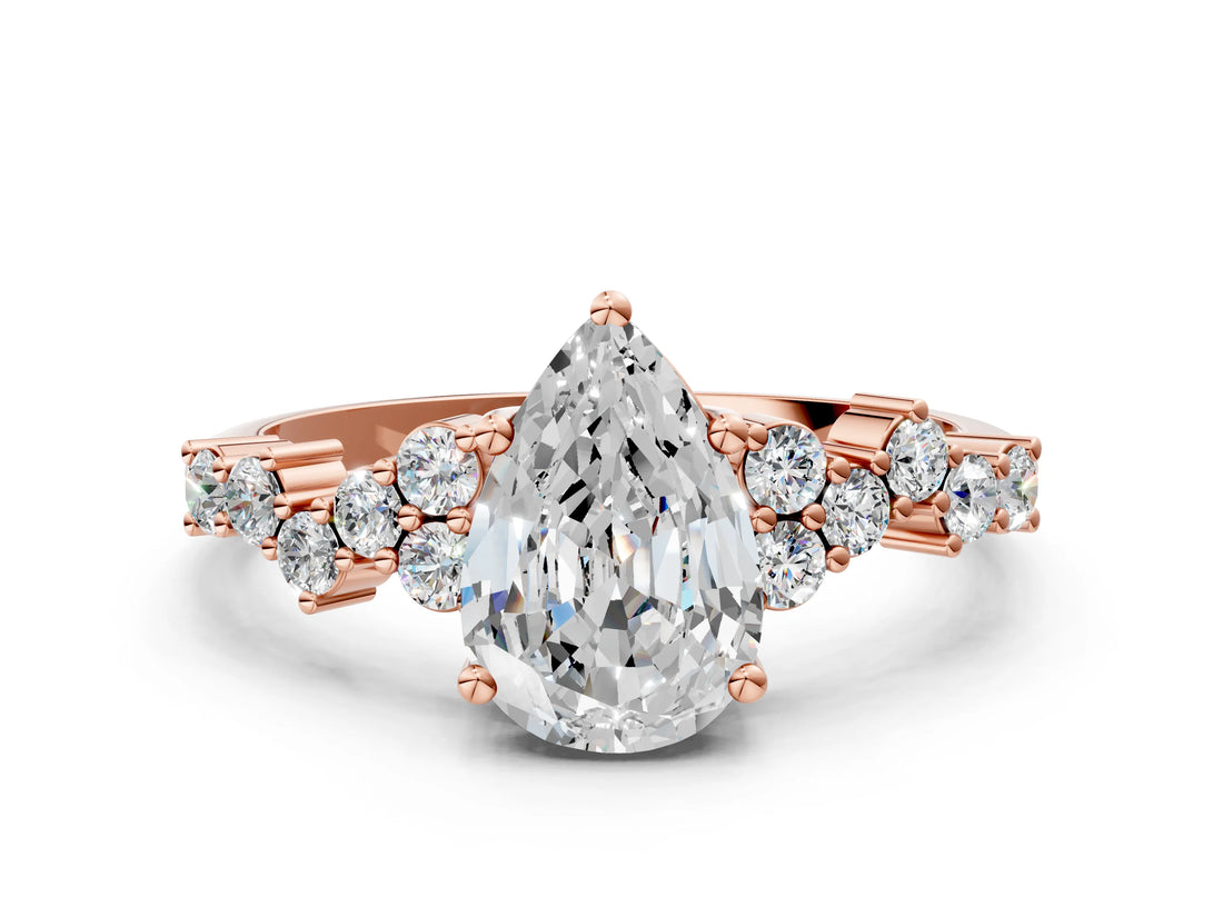 Rose gold Pear Cut Diamond Cluster Pavé Band with Four-Prong Setting_12