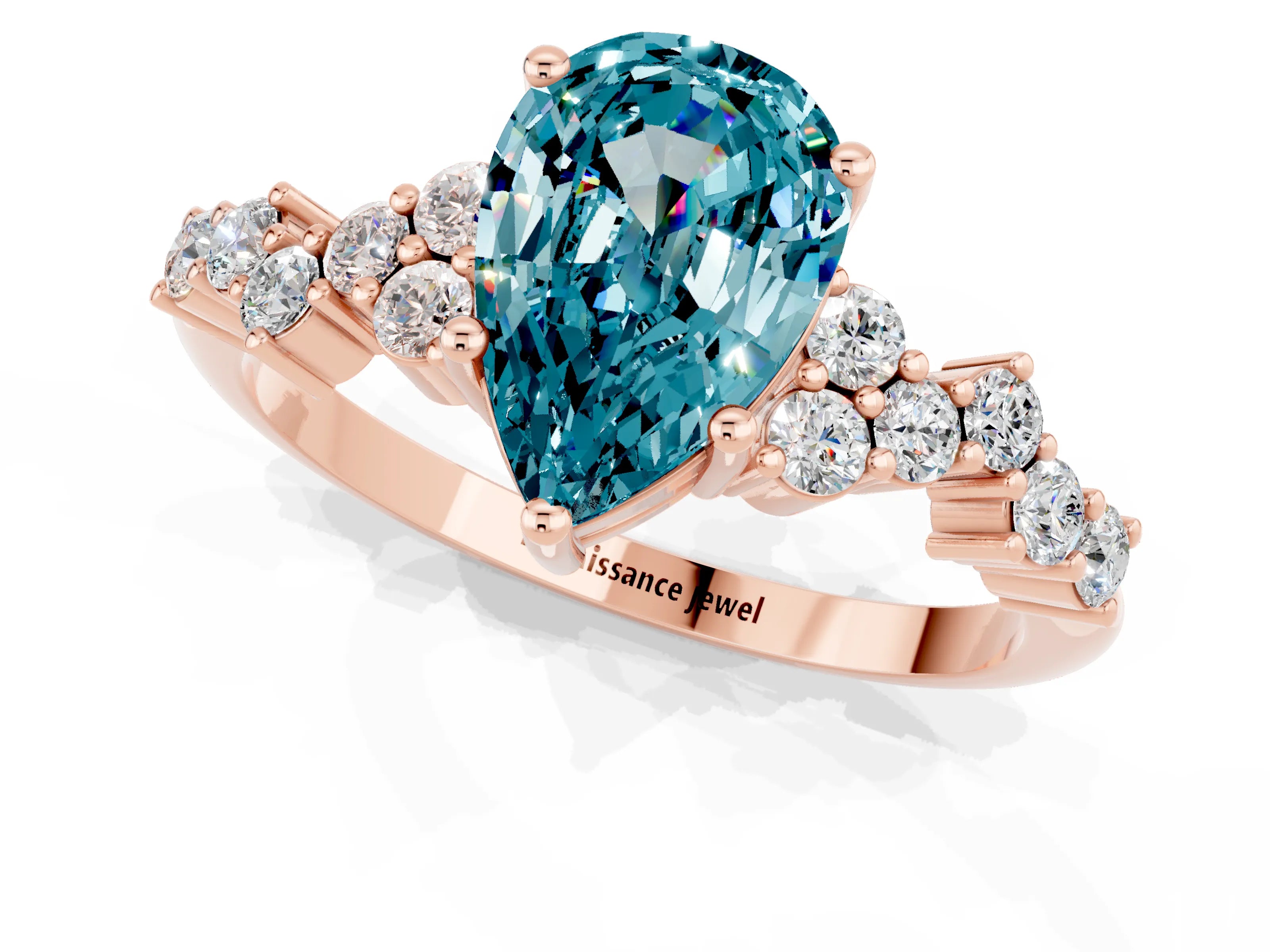 Rose gold Pear Cut Diamond Cluster Pavé Band with Four-Prong Setting_1