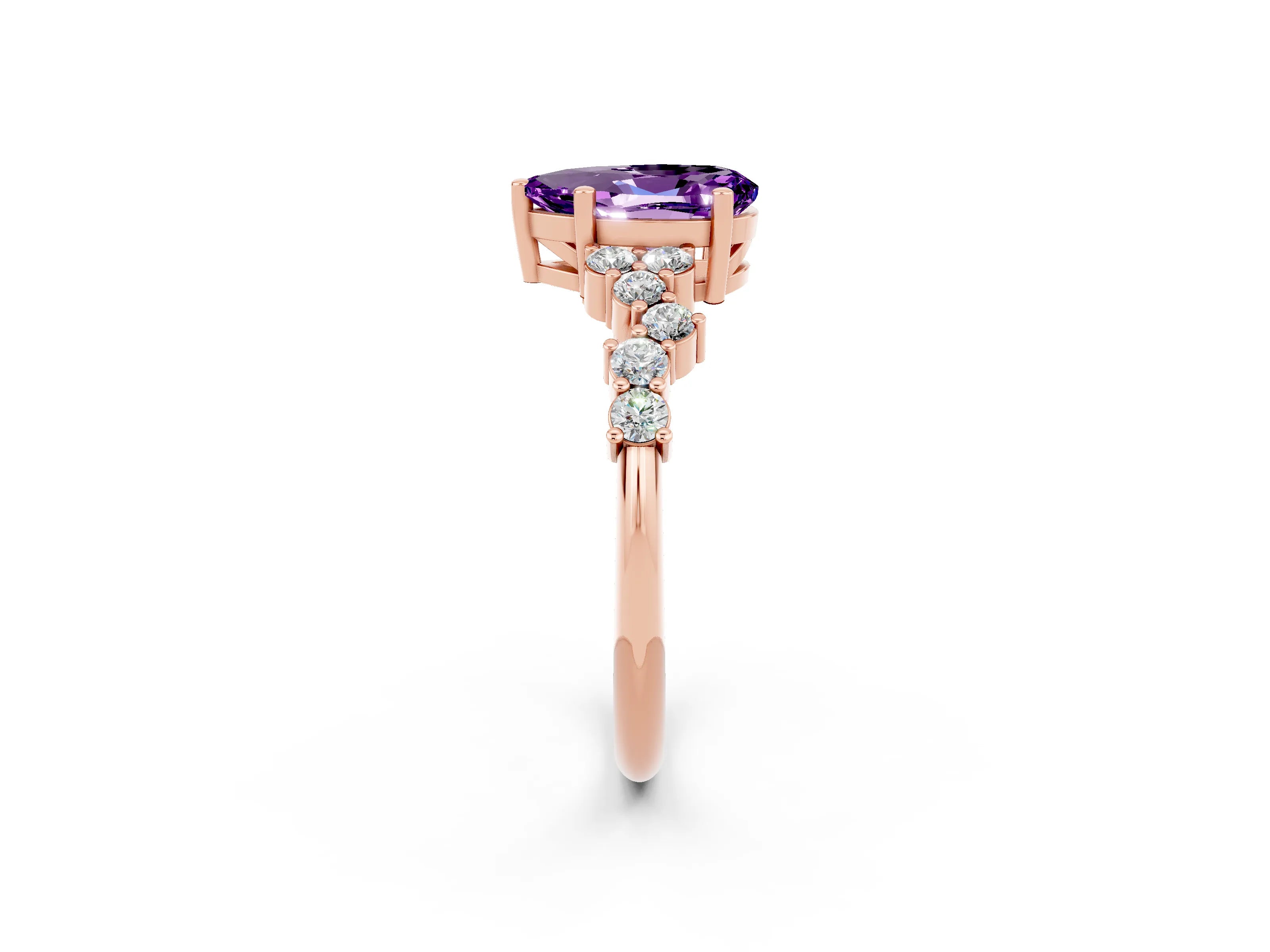Rose gold Pear Cut Diamond Cluster Pavé Band with Four-Prong Setting_2