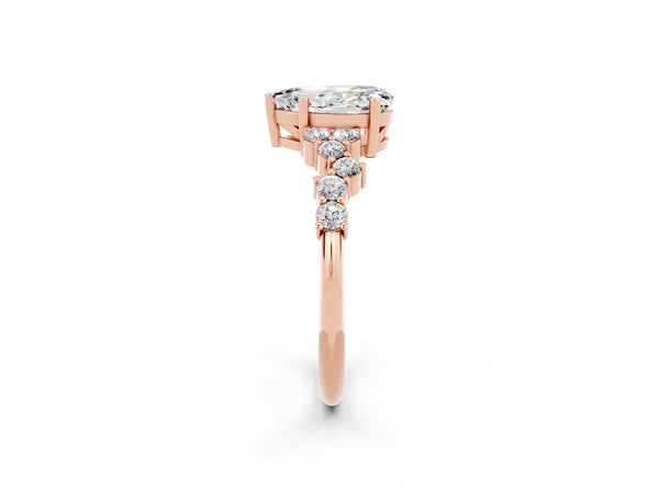 Rose gold Pear Cut Moissanite Scattered Round Accent Ring with Prong Setting