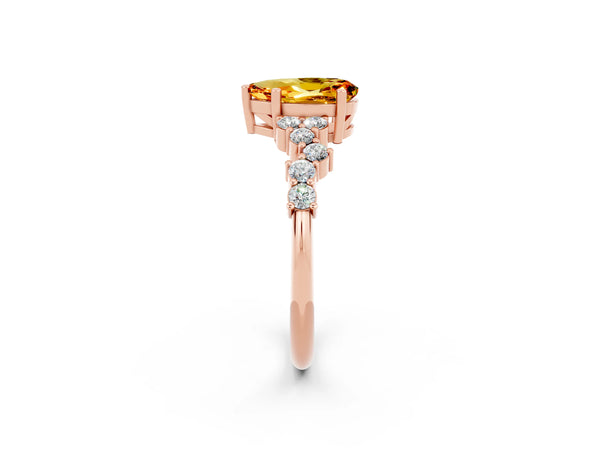 Rose gold Pear Cut Citrine Scattered Round Accent Ring with Prong Setting