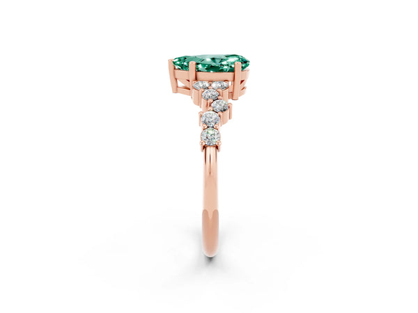 Rose gold Pear Cut Green Sapphire Scattered Round Accent Ring with Prong Setting