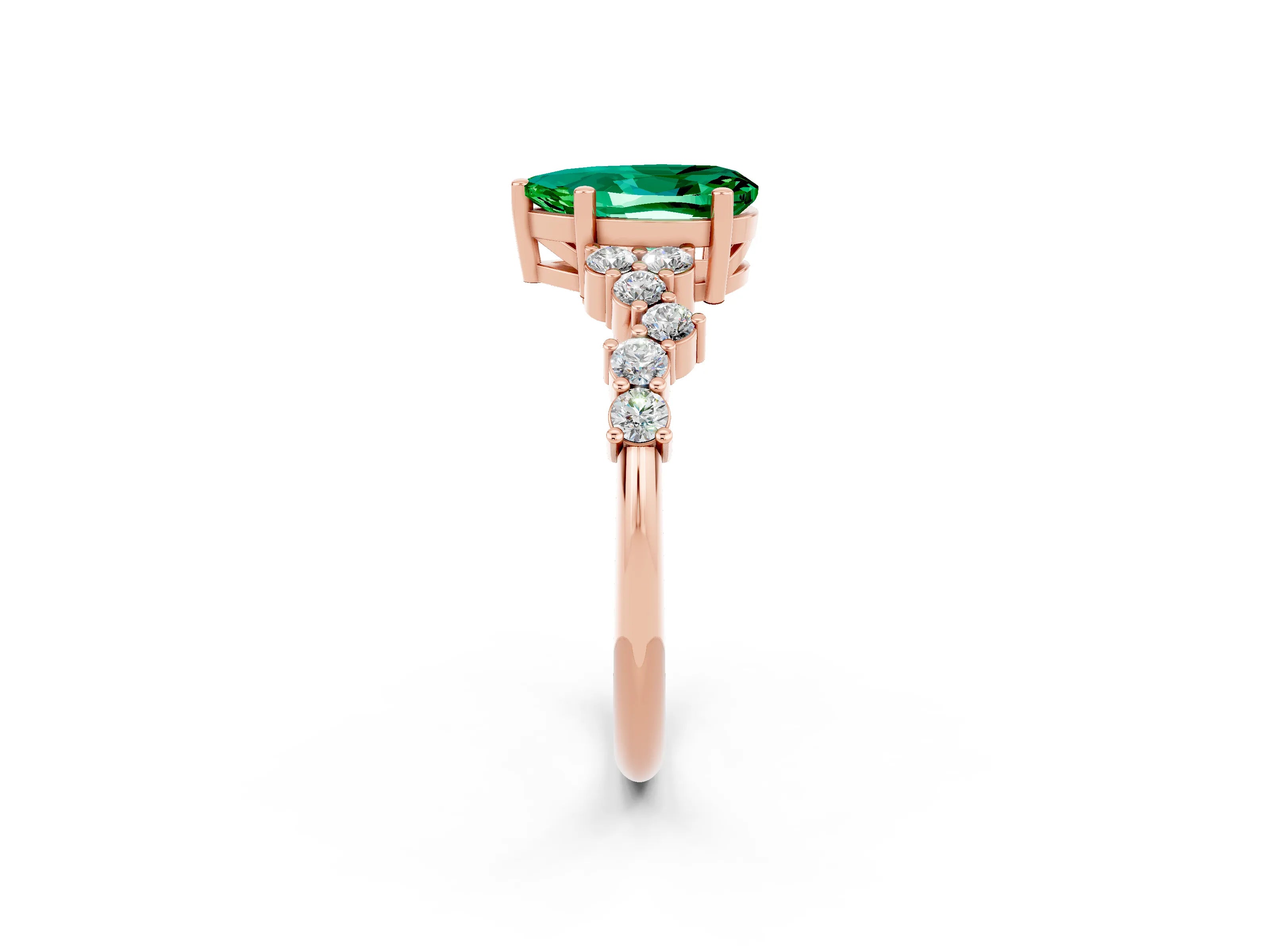 Rose gold Pear Cut Diamond Cluster Pavé Band with Four-Prong Setting_2