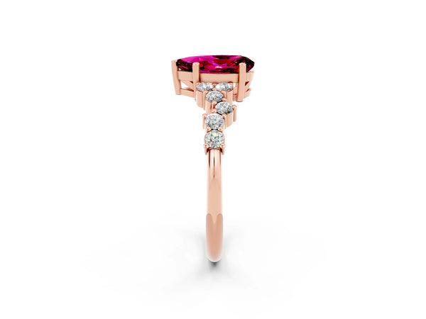 Rose gold Pear Cut Garnet Scattered Round Accent Ring with Prong Setting