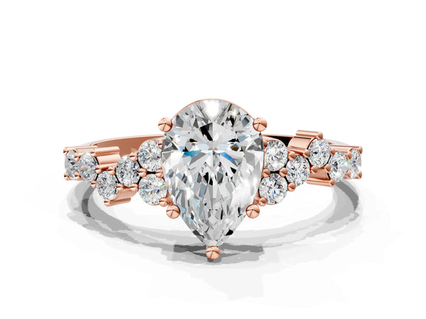 Rose gold Pear Cut Diamond Cluster Pavé Band with Four-Prong Setting