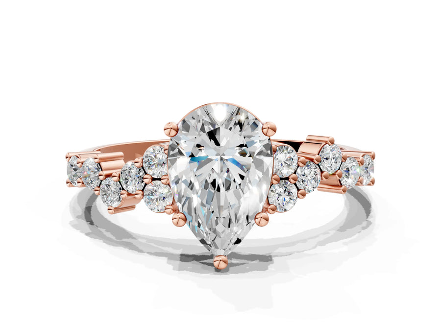 Rose gold Pear Cut Diamond Cluster Pavé Band with Four-Prong Setting
