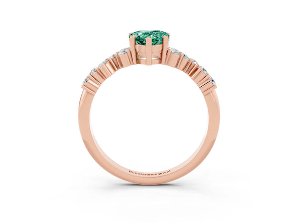Rose gold Pear Cut Green Sapphire Scattered Round Accent Ring with Prong Setting