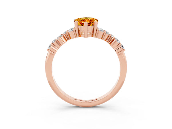 Rose gold Pear Cut Citrine Scattered Round Accent Ring with Prong Setting
