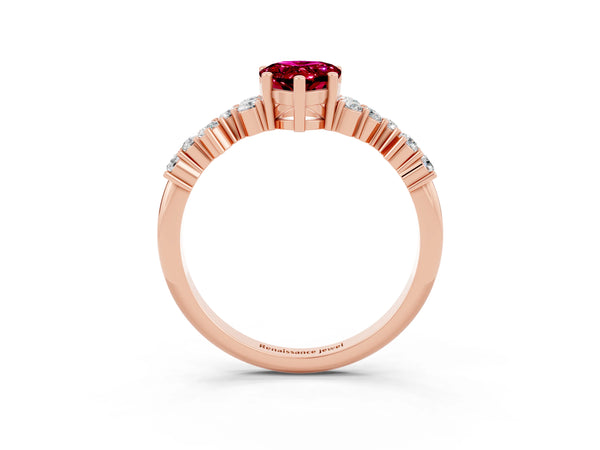Rose gold Pear Cut Garnet Scattered Round Accent Ring with Prong Setting