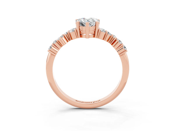 Rose gold Pear Cut Moissanite Scattered Round Accent Ring with Prong Setting
