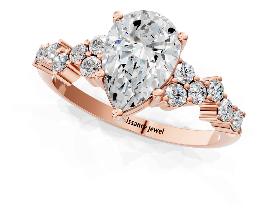 Rose gold Pear Cut Diamond Cluster Pavé Band with Four-Prong Setting