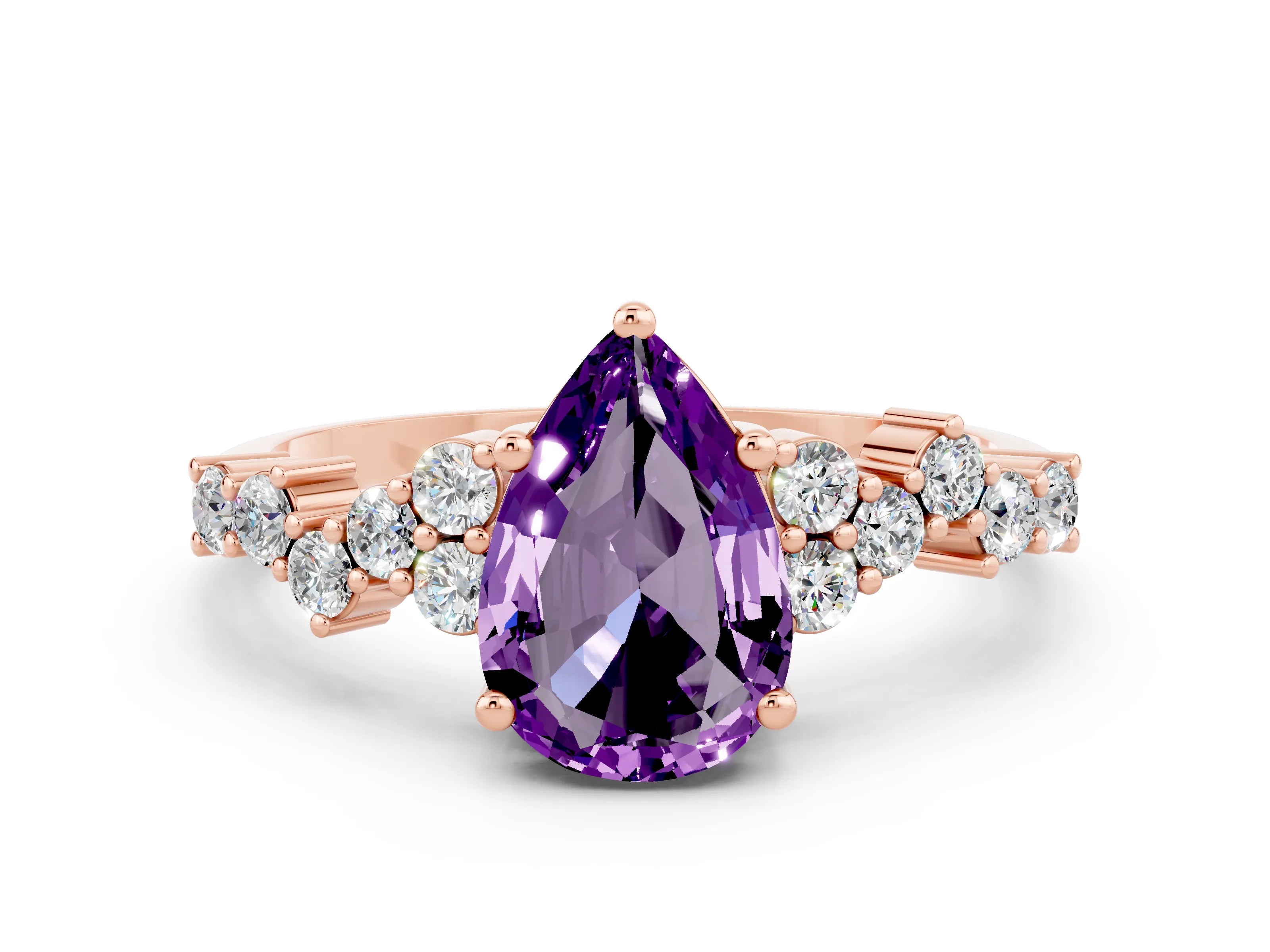 Rose gold Pear Cut Diamond Cluster Pavé Band with Four-Prong Setting